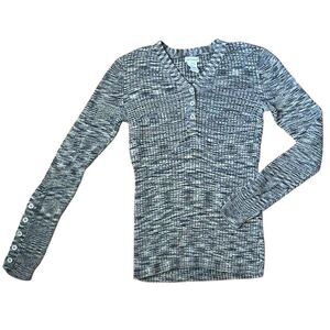 Sundance Create Beauty Henley Sweater Top Shirt Blouse Marled Gray XS